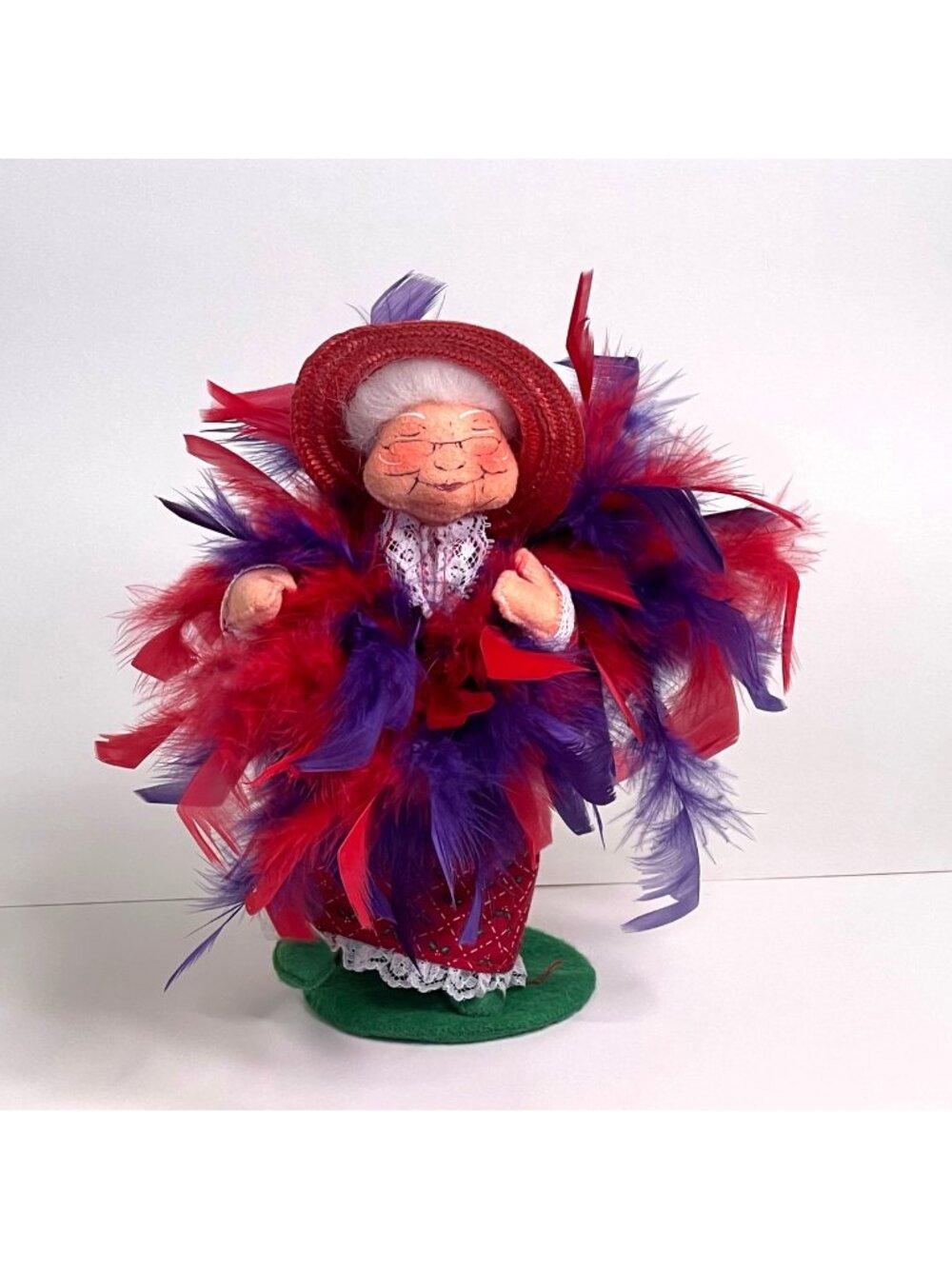 Red Hat Society Figurine Doll I Will Wear Purple 10" Feather Boa Glasses Unique
